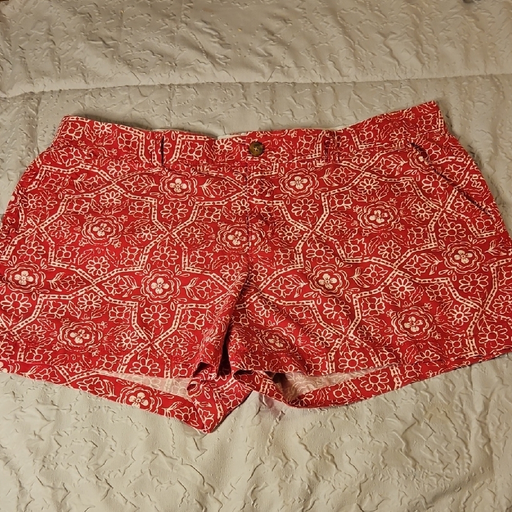 Old Navy High Waist Red and White Paisley Shorts